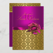 Gem & Bow | Roze gezoet 16 Uitnodiging (Voorkant / Achterkant)