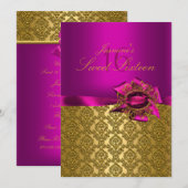 Gem & Bow| Roze Sweet 16 Uitnodiging (Voorkant / Achterkant)