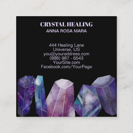 * Gem Cosmos Gemstenen Waterverf Universe Crystal Vierkante Visitekaartje (Achterkant)