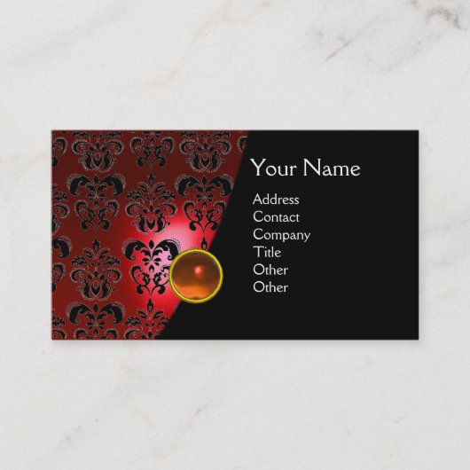 GEM DAMASK MONOGRAM rode topaz sinaasappel Visitekaartje (Voorkant)