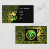 GEM DAMASK MONOGRAM yellow green emerald Visitekaartje (Voorkant / Achterkant)