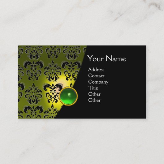 GEM DAMASK MONOGRAM yellow green emerald Visitekaartje (Voorkant)