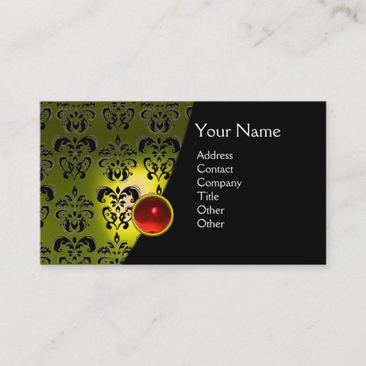 GEM DAMASK MONOGRAM yellow red ruby Visitekaartje (Voorkant)