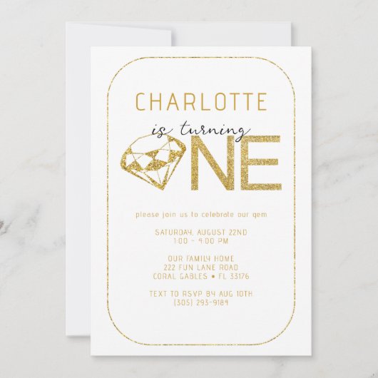 Gem Diamond One 1st Verjaardag Uitnodiging (Voorkant)