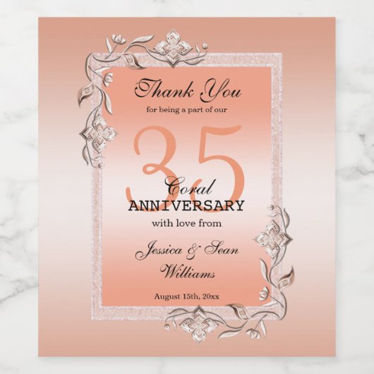 Gem en Glitter 35th Wedding Jubileum Wijn Etiket (Enkel label)
