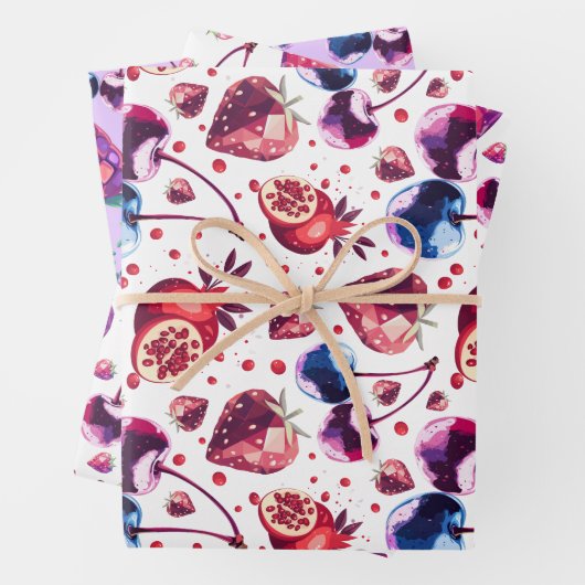 Gem Fruit Naadloze Patroon Gift Wrap Set Inpakpapier Vel (In situ)