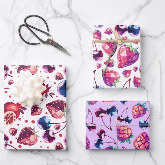 Gem Fruit Naadloze Patroon Gift Wrap Set Inpakpapier Vel (Voorkant)