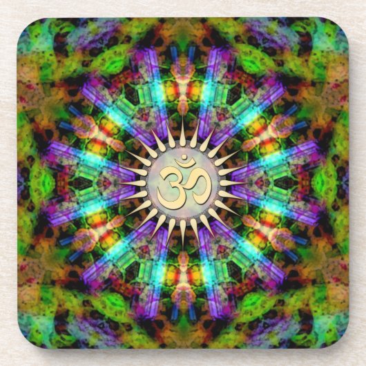 Gem Mandala Golden Aum Spirituele kunst: Set van z Bier Onderzetter (Voorkant)