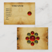 GEM MON, RED RUBY, GRAY AGATA, bruine perkament Visitekaartje (Voorkant / Achterkant)