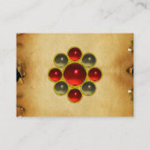 GEM MON, RED RUBY, GRAY AGATA, bruine perkament Visitekaartje (Achterkant)