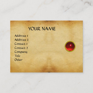 GEM MON ,RED RUBY, GREY AGATA, perkament Visitekaartje