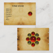 GEM MON,RED RUBY, GRIJZE AGATA, perkament goud Visitekaartje (Voorkant / Achterkant)
