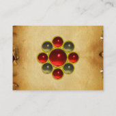 GEM MON,RED RUBY, GRIJZE AGATA, perkament goud Visitekaartje (Achterkant)