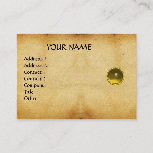 GEM MON,Yellow Topaz, Grey Agata, perkament Visitekaartje (Voorkant)