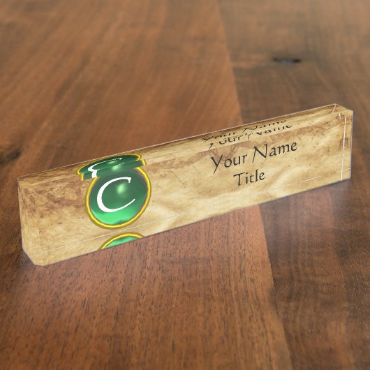 GEM MONOGRAM, GROEN EMERALD, perkament Naambordje (Zijkant)