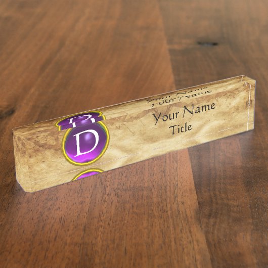 GEM MONOGRAM, PAARSE AMETHYST, perkament Naambordje (Zijkant)