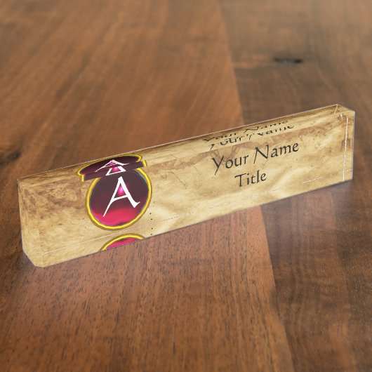 GEM MONOGRAM, RODE RUBY, perkament Naambordje (Zijkant)