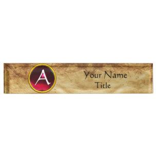 GEM MONOGRAM, RODE RUBY, perkament Naambordje