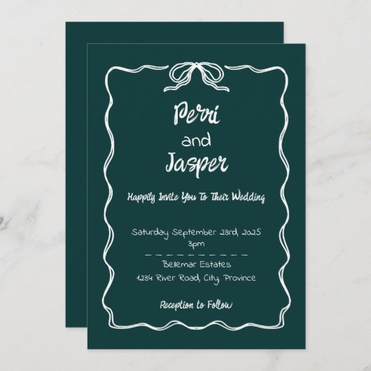 Gem & Pen bruiloft uitnodiging Azure (Voorkant / Achterkant)