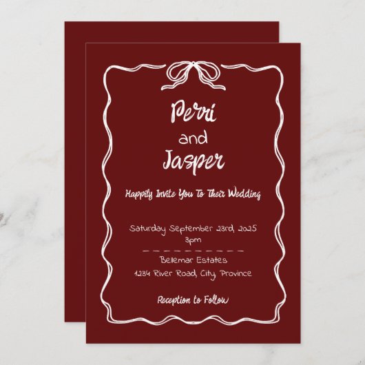 Gem & Pen Huwelijksuitnodiging Ruby Feestdagenkaart (Voorkant / Achterkant)