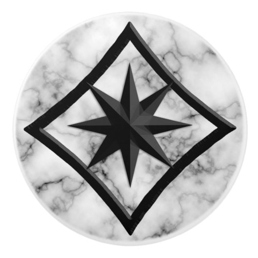 Gem steen, grijs / grijs marmer & zwart Onyx ornam Keramische Knop (Voorkant)