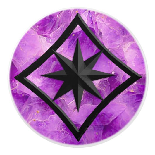 Gem Stone, Amethyst en Black Onyx Ornament Keramische Knop (Voorkant)