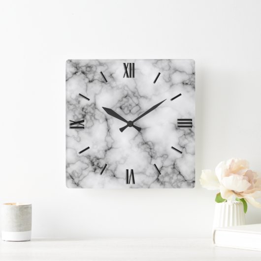 Gem Stone Pattern, Grey and Black Marble Vierkante Klok (Huis)