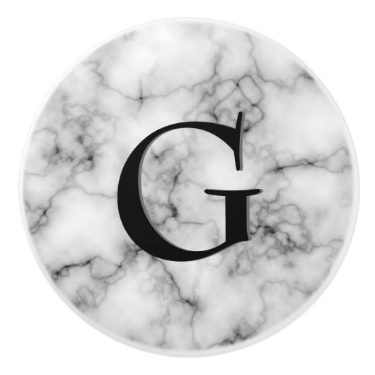 Gem Stone Pattern, grijs / grijs marmer & zwart On Keramische Knop (Voorkant)