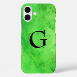 Gem Stone Pattern, Lime Green Jade & Black Onyx iPhone 16 Plus Hoesje