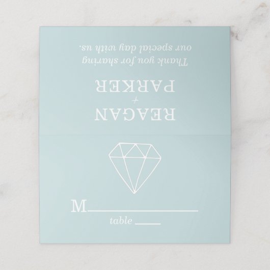 Gem Stones Custom Pastel Blue Weddenschap Plaatskaartje (Buitenkant ongevouwen)