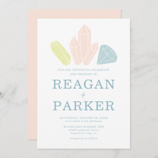 Gem Stones Elegant Blush Pink Pastel Weddenschap Kaart (Voorkant / Achterkant)