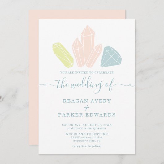 Gem Stones Elegant Pastel Wedding Kaart (Voorkant / Achterkant)