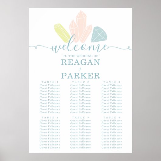 Gem Stones Elegant Pastel Wedding Seating Charts Poster (Voorkant)