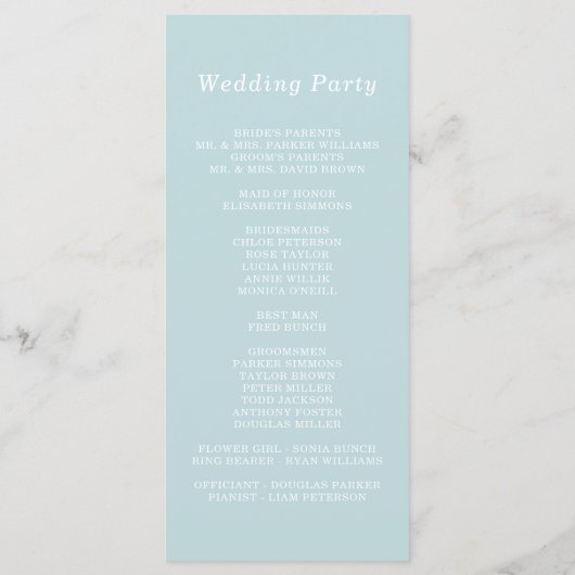 Gem Stones Modern Pastel Blue Wedding Programmakaart (Achterkant)