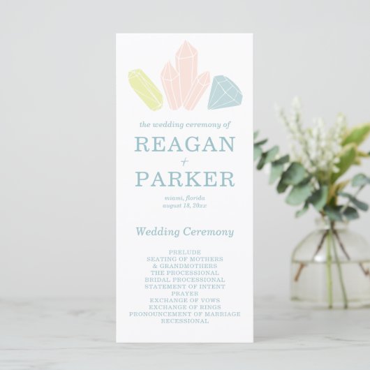 Gem Stones Modern Pastel Blue Wedding Programmakaart (Staand voorkant)