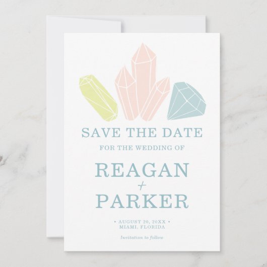 Gem Stones Pastel Blue Elegant Wedding Save The Date (Voorkant)