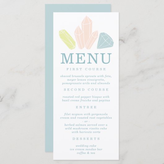 Gem Stones Pastel Blue Wedding Menu (Voorkant / Achterkant)