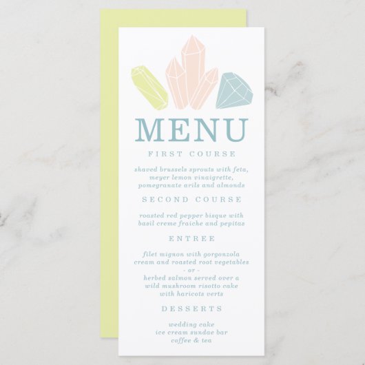 Gem Stones Pastel Green Wedding Menu (Voorkant / Achterkant)