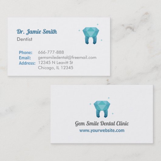 Gem Tooth Logo Dentist Visitekaartjes (Voorkant / Achterkant)