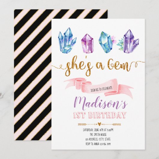Gem-uitnodiging voor verjaardag kaart (Voorkant / Achterkant)