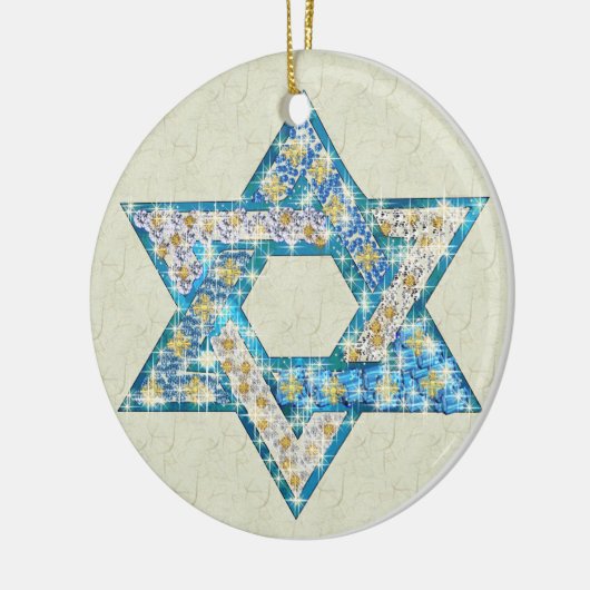 Gem versierde ster van David Keramisch Ornament (Links)