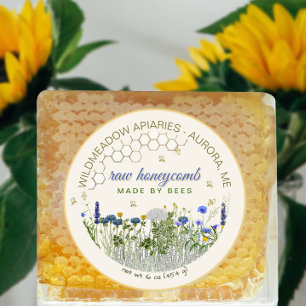 GEMAAKT DOOR BEES HONEYCOMB Meadow Flowers & bijen Ronde Sticker