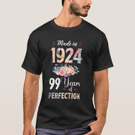 Gemaakt in 1924 Floral 99 99th T-shirt (Voorkant)