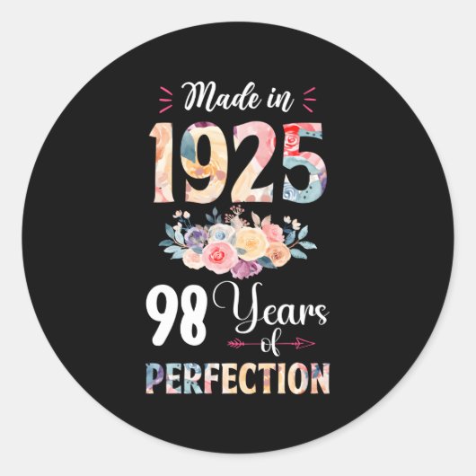 Gemaakt in 1925 Floral 98 98th Ronde Sticker (Voorkant)