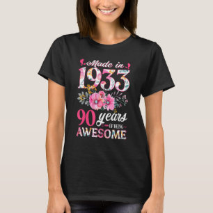 Gemaakt in 1933 Bloem 90ste Verjaardagsfeestje 90 T-shirt