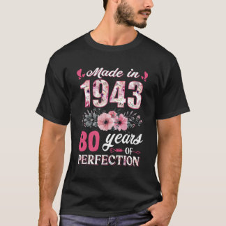 Gemaakt in 1943 Floral 80 80th T-shirt