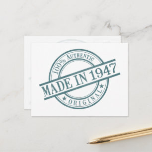 Gemaakt in 1947 Geboortejaar Ronde Rubberen Stempe Briefkaart