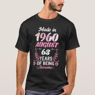 Gemaakt in 1960 Floral August 63 jaar Aweso zijn T-shirt