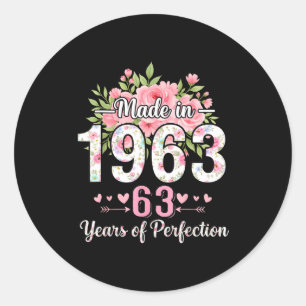 Gemaakt in 1963 Bloem 63e Verjaardag Vrouwen 63 Ja Ronde Sticker