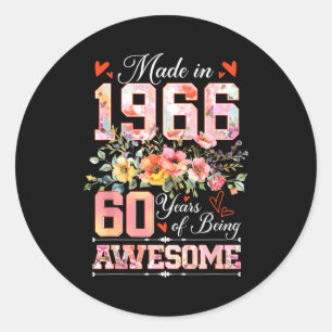 Gemaakt in 1966 bloem 60ste verjaardag vrouwen 60 ronde sticker